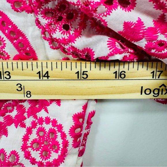 Brooklyns Dress Womens Med Pink Embroidered Floral Fit Flare Lined Boho Cotton - Picture 8 of 9